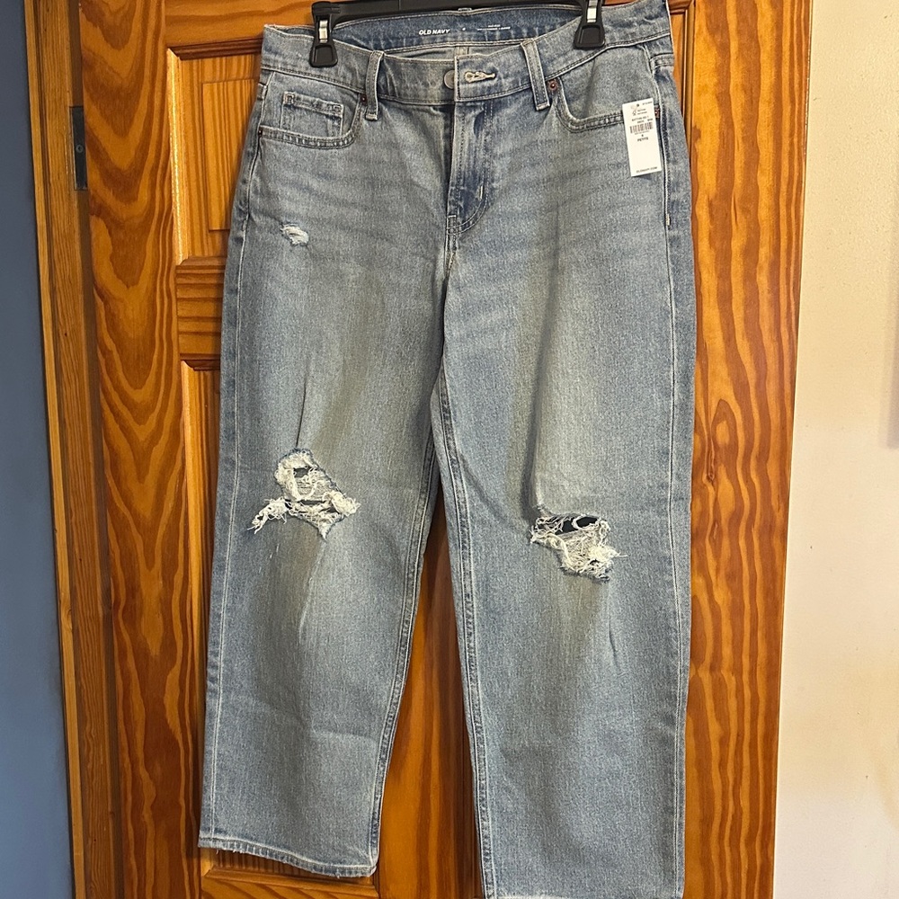 Old Navy Women's Light Blue Distressed Boyfriend Jeans